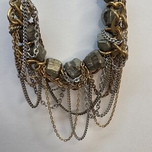 Gemma Redux Pyrite Chunky Stone Necklace Gold & Silver Tone